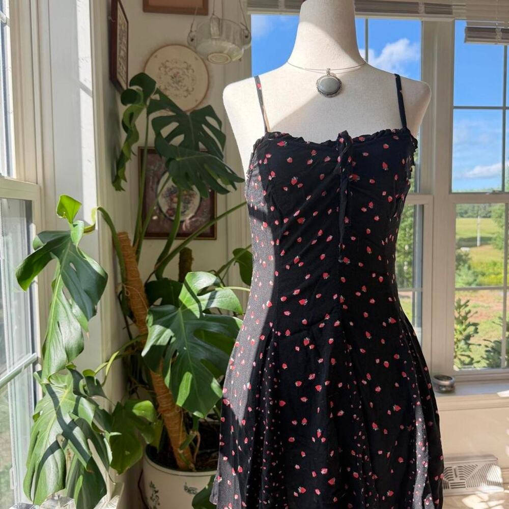 Cherry Print Black Mini Dress Wild Fable XS